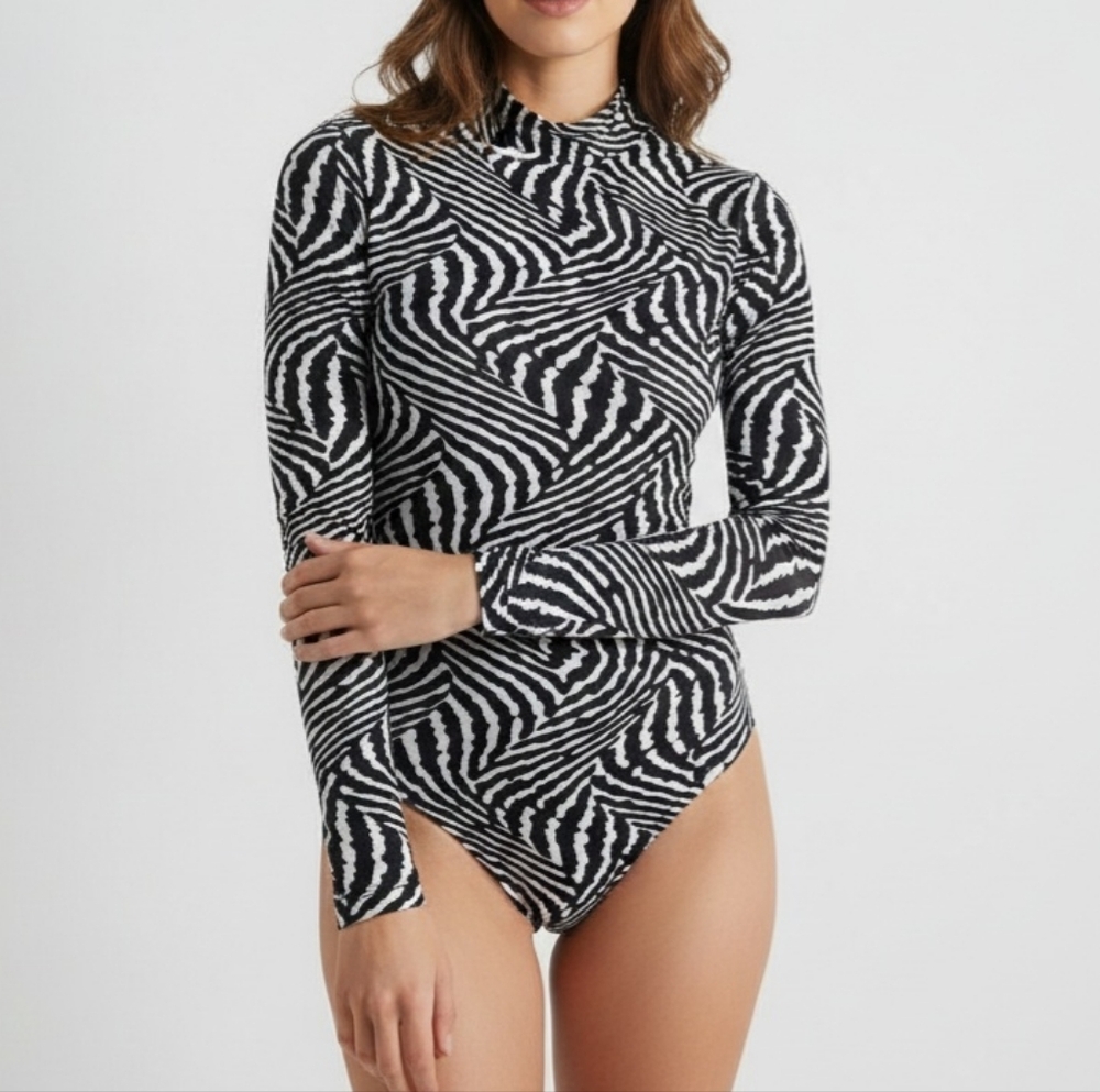Lazofy bodysuit top womens zebra print Long sleeve‎  M